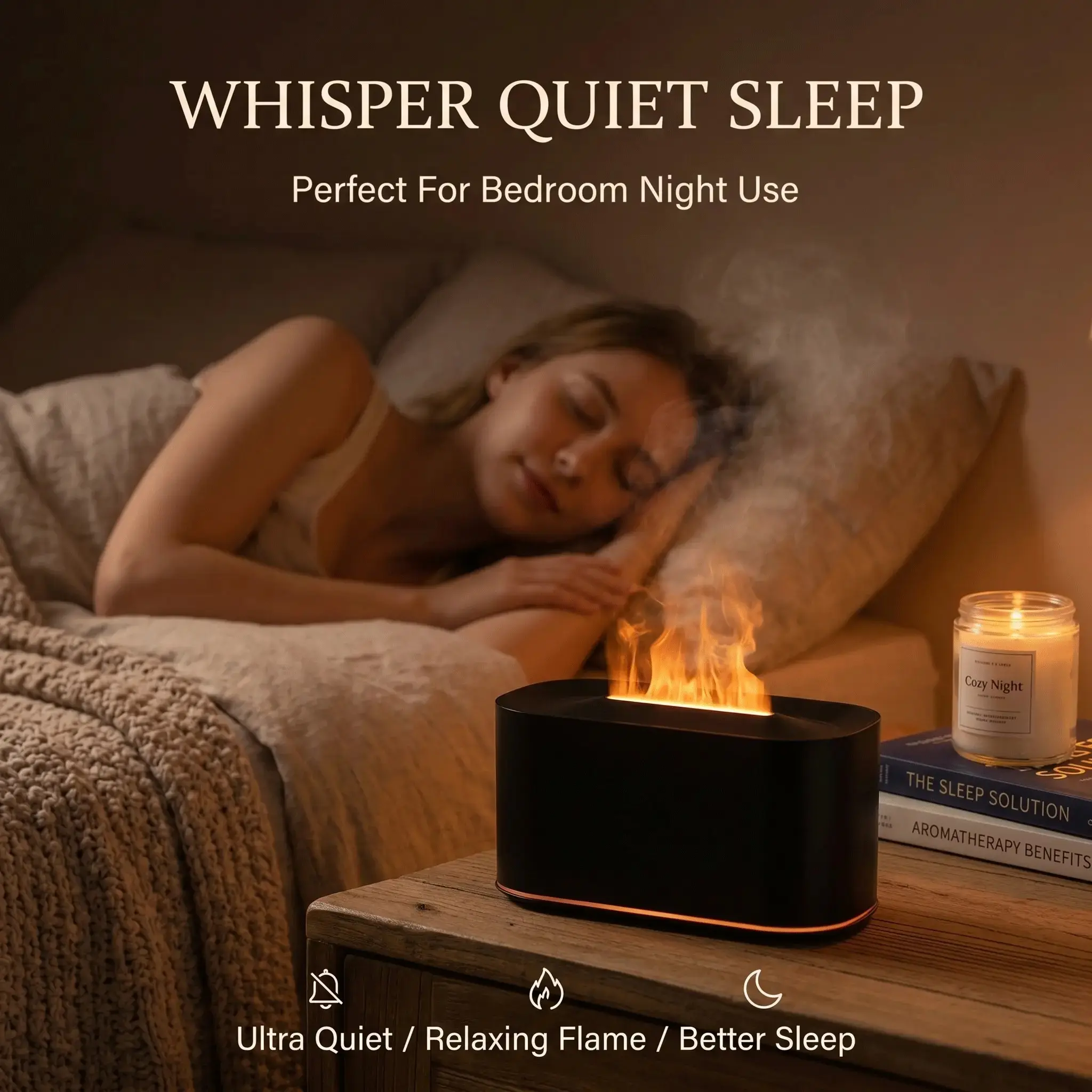 Flame Aroma Diffuser Humidifier – LED Flame Effect Essential Oil Diffuser with Mist for Home & Office Decor