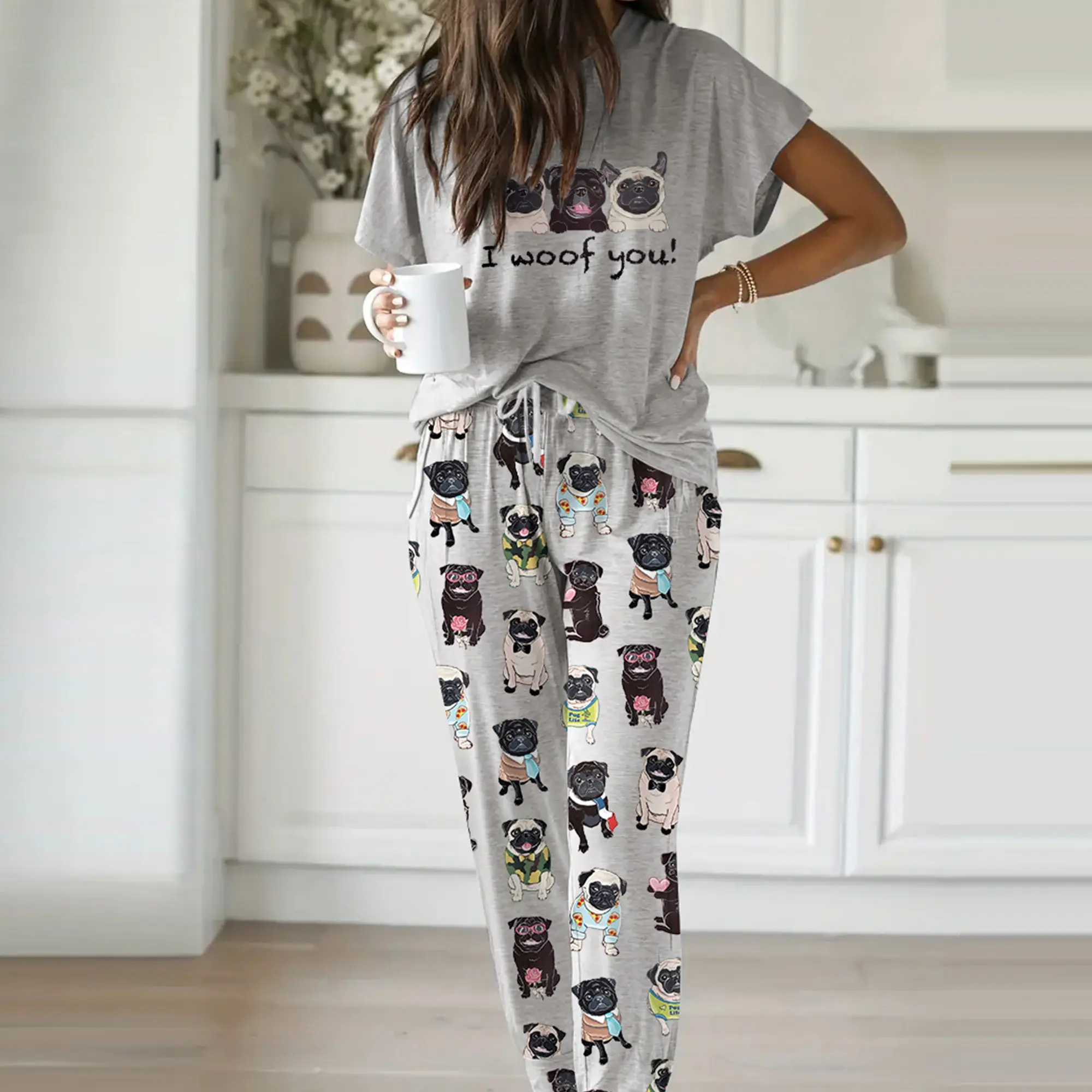 SHESHOW Cute Pug Casual Pajama Set For Women
