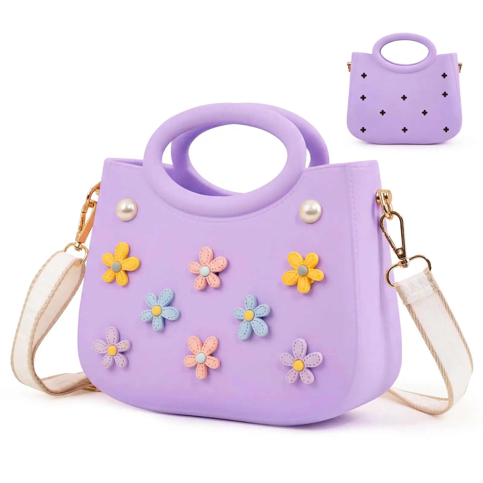 Women's Small EVA Waterproof Rubber Tote Crossbody Bag - Casual Cute Swim-Friendly Shoulder Bag with Charms, Adjustable Strap, Swim-Friendly Women's Crossbody & Shoulder Bags