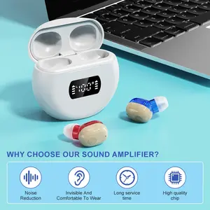 One set with charging bin Personal Chargeable HearingAmplifier, Polymer Lithium Battery, Compact ear-Hanging Design, easy to carry, easy to operate, worn byleft and right ears, suitable for adult Sound AmplifierHeadphones!