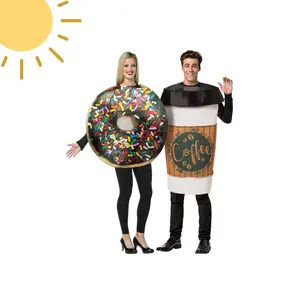 Dunk It Coffee 2 Go Cup & Chocolate Donut Couples Halloween Costume Set