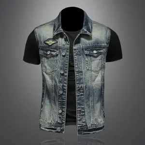 Men's Retro Denim Vest High Street Fashion Slim Fit Handsome Motorcycle Vest Casual Versatile Denim Jacket Men's Clothing