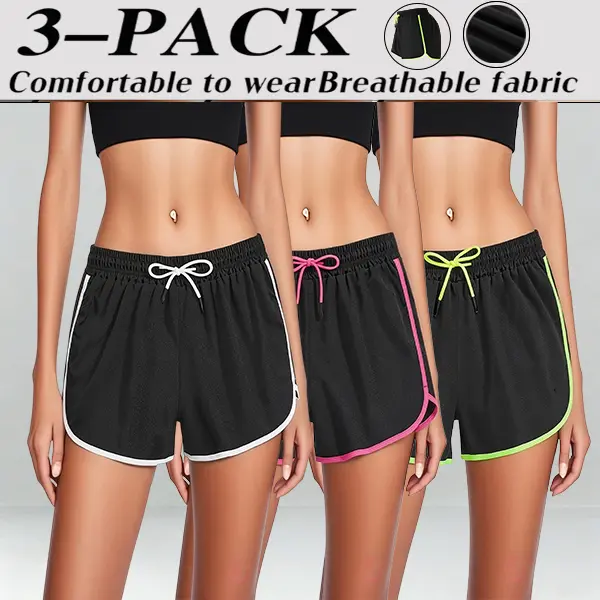 Women’s Mid-Rise Polyester Clothing Athletic Basic Shorts (Set of 3) - Soft Smooth Fabric, Contrast Side Design, Non-Restrictive Elastic Waistband, Solid-Color All-Season Casual Wear, Breathable Fitness Essential