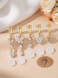 CZ Zircon Butterfly & Heart Belly Button Clip, Non-Piercing, Stainless Steel Faux Belly Ring, Equipped with A Pain-Relieving Silicone Pad, Designed Exclusively for Women, Belly Button Rings