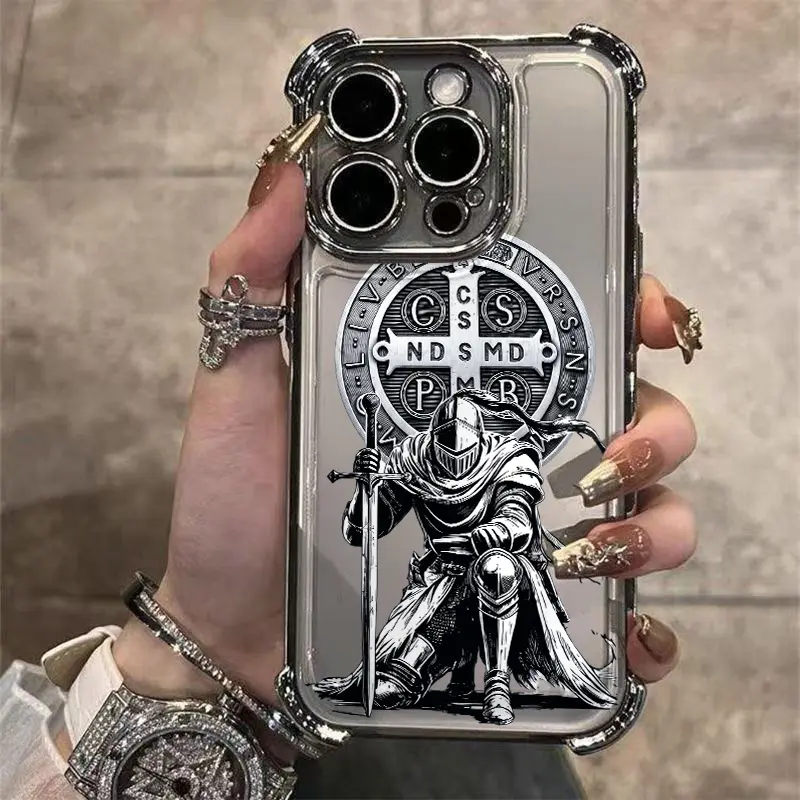 Armored Kneeling Warrior Phone Case With Four-Corner Airbag Electroplated Featuring A High-Transparent Tpu Back With Reinforced Shock-Absorbent Airbags And Shiny Electroplated Frame For iphone 17 16 15 14 13 12 11 SAMSUNG S25 24 23 22