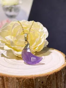 Amethyst Natural Stone Necklace, Amethyst Moon Necklace（Randomly Selected for Shipping, You Can Join Our Live Stream to Pick）