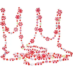 12 Feet Christmas Plastic Candy Swirl Garland Ornament Red and White Peppermint Beaded Garland Christmas Tree Decor for Xmas Party Supplies Holiday Favors Farmhouse Wall Hanging Ornaments Decoration