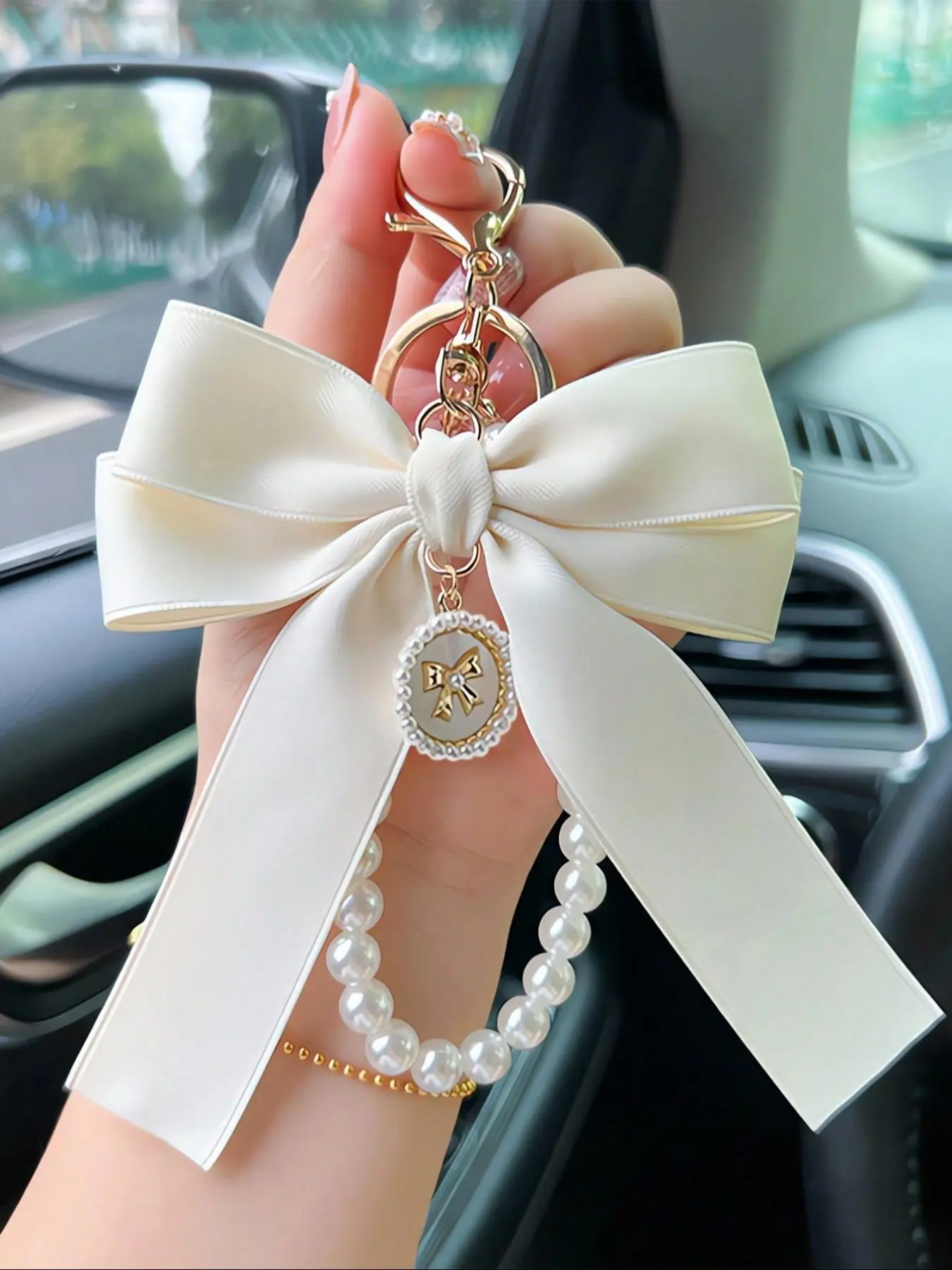 Cute Bow Design Bag Keychain, Faux Pearl Bracelet Keychain, Bag Pendant Keychain, Fashionable Bag Charm for Women & Girls, Keychain for Bags