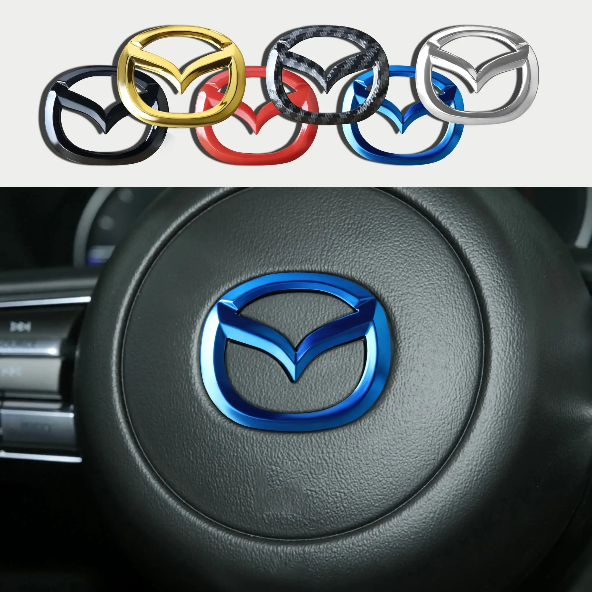 2026 New 1pc ABS Car Steering Wheel Center Emblem Sticker Auto Interior For Mazda Speed MS 3 5 6 Axela Atenza CX-3 CX4 CX5 CX8 CX7 MP RX For Car Décor