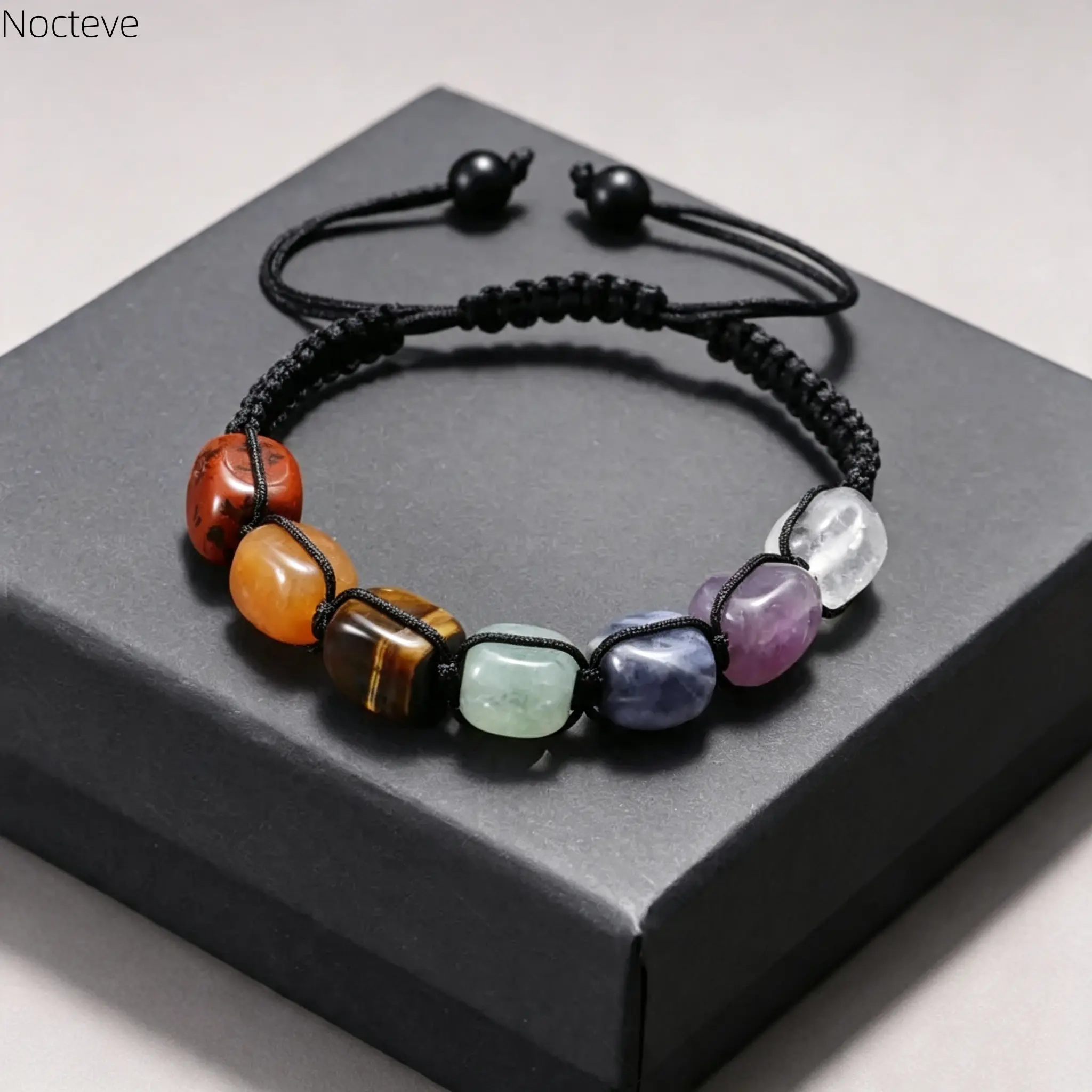 Unisex Seven Chakra Natural Stone Bracelet, Adjustable Braided Cord Beaded Jewelry with Natural Amethyst, Stylish Decorative Wrist Accessory for Men & Women Daily Wear
