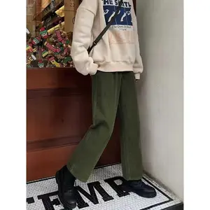 Women's retro wide leg corduroy pants, high waisted casual straight leg pants, loose in spring and autumn, suitable for daily wearRAIMENTRY