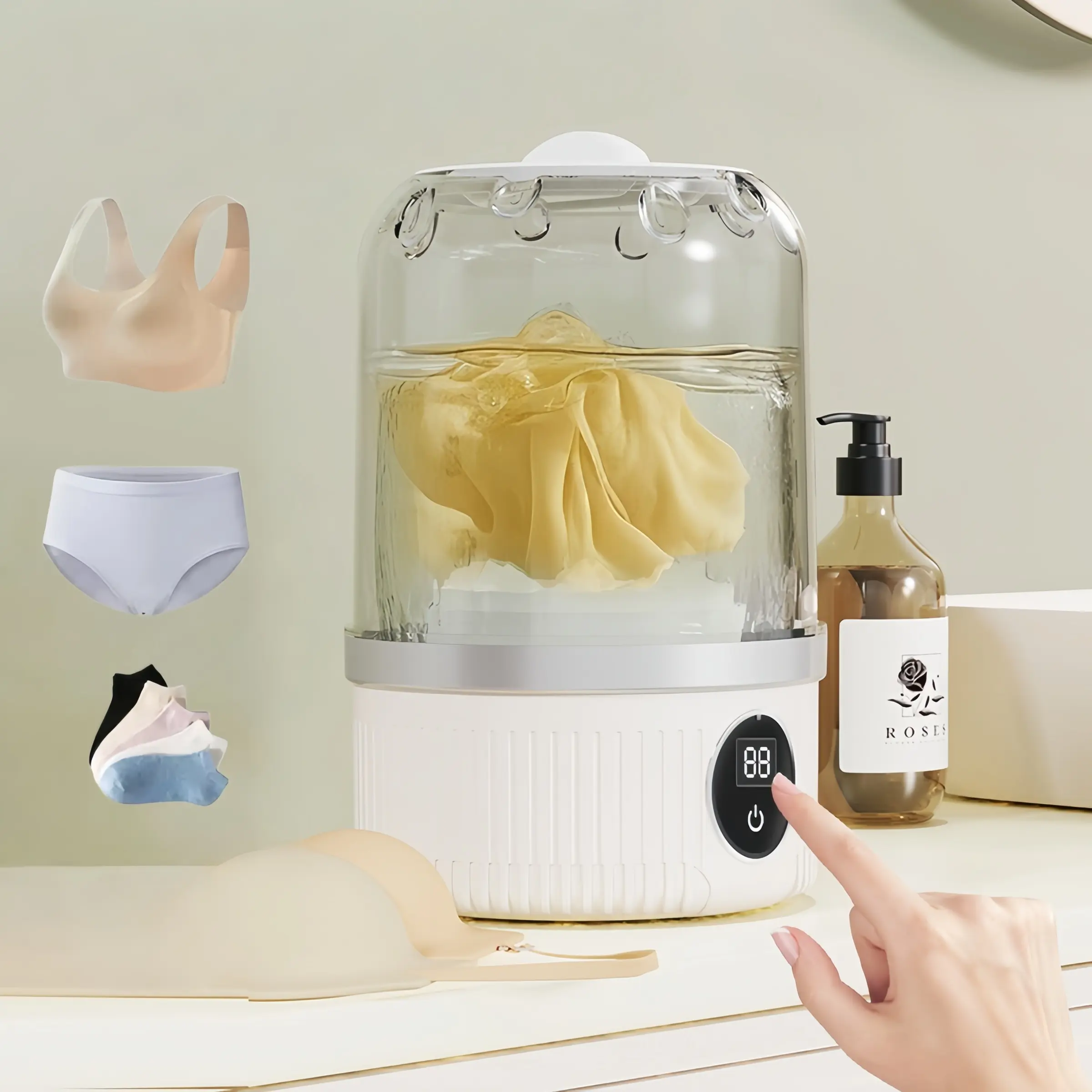 Portable mini washing machine, Portable laundry washer, USB charging, high-quality impact-resistant underwear/underpants cleaning, compact and lightweight, suitable for apartments, dormitories, hotels, RVS and travel camping