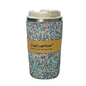 Cupcupmore Rainbow Blue Bling Coffee Mug Shiny Rhinestone Vacuum Flasks Double Wall Stainless Steel Insulated tumbler with Leak-proof Lid Glitter Water Bottled,Sparkle Portable Thermal Mug for Women Men,Keeps Cold 12 Hours and Hot 6 Hours Drinkware Cup