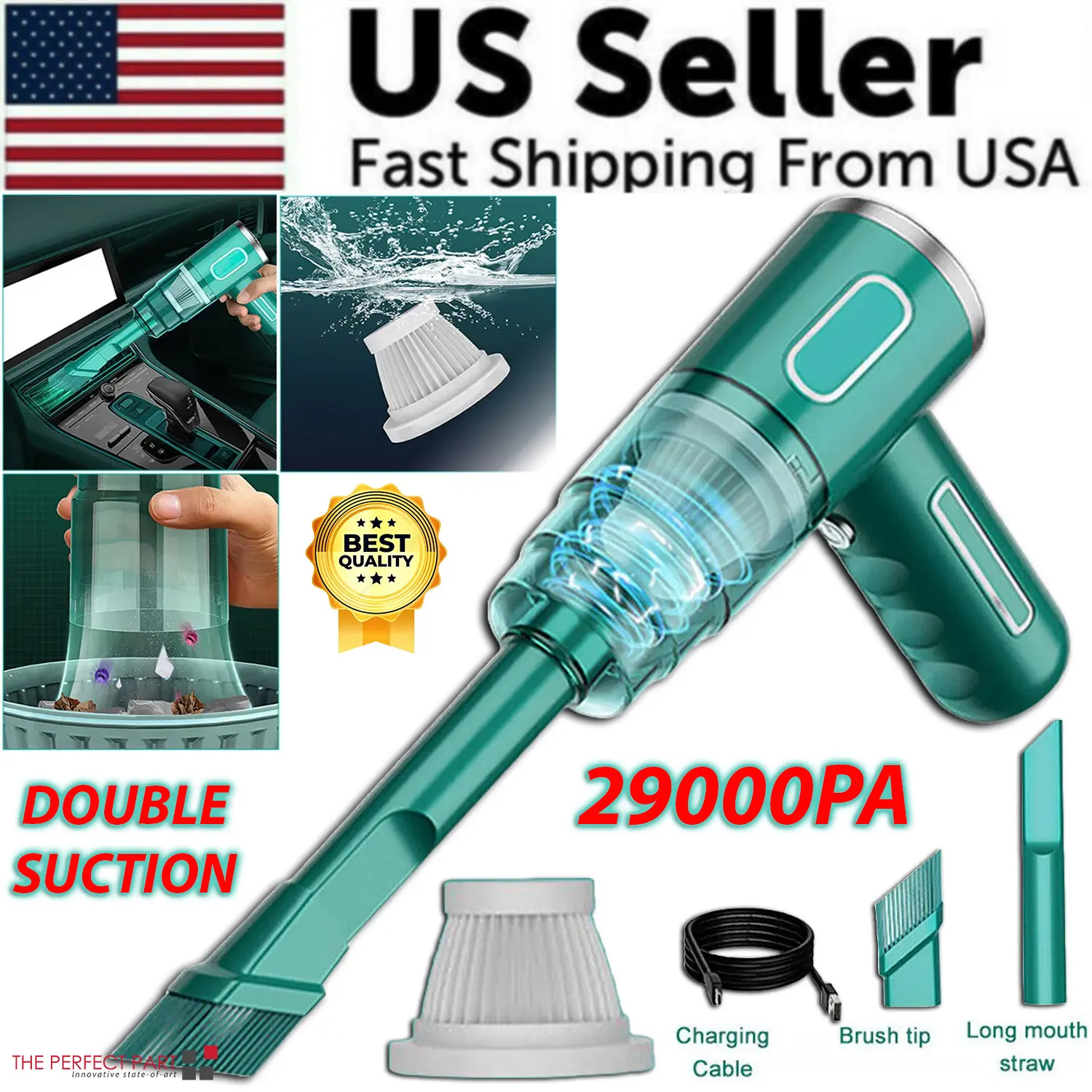 29000PA Cordless Handheld Vacuum Cleaner, Ultra-Lightweight Wet & Dry Portable Mini Vacuum, USB Rechargeable with 3 Multi-Function Nozzles, Perfect for Home, Office and Car Interior Cleaning