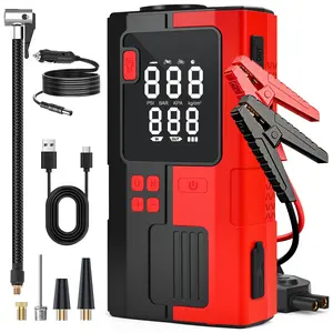 Car Battery Jump Starter with Air Compressor, 6000mAh Tire Inflator, 16.8V Portable Jump Box with LED Light/Flashlight for 6.0L Gas/3.0L Diesel, Car Battery Jumper Starter Portable, Jumper Cables