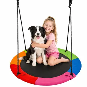 Saucer Tree Swing for Kids Outdoor, Textilene Fabric Tear & UV Resistant Waterproof, Round Disc Circle Swings, Swing-Set for Backyard Garden Playground