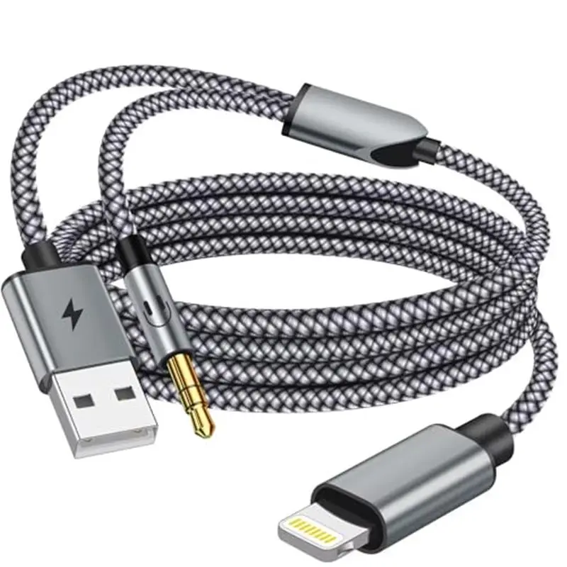 Aux Cord for iPhone [Apple Mfi Certified], 2 in 1 Lightning to 3.5mm Aux Cable with USB A Charge Fit with iPhone 14 13 12 11 XS XR X iPad, Support Car Stereo Speakers Headphone 4FT (Not for Call)
