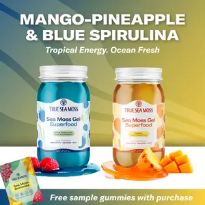 True Sea Moss 2-Bottle Bundle with Gift: Mango-Pineapple & Blue Spirulina-Raspberry – Rich in Essential Minerals & Vitamins – supports overall vitality
