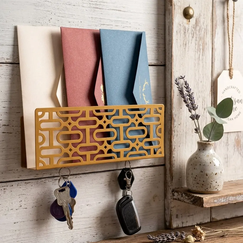 MOUGIGI Mid Century Modern Wall-Mounted Key and Mail Holder Organizer - Atomic Elliptical Design with Magnetic Hooks, 0.35lb Decor Gift for Entryway Living Room Apartment Storage Accessory