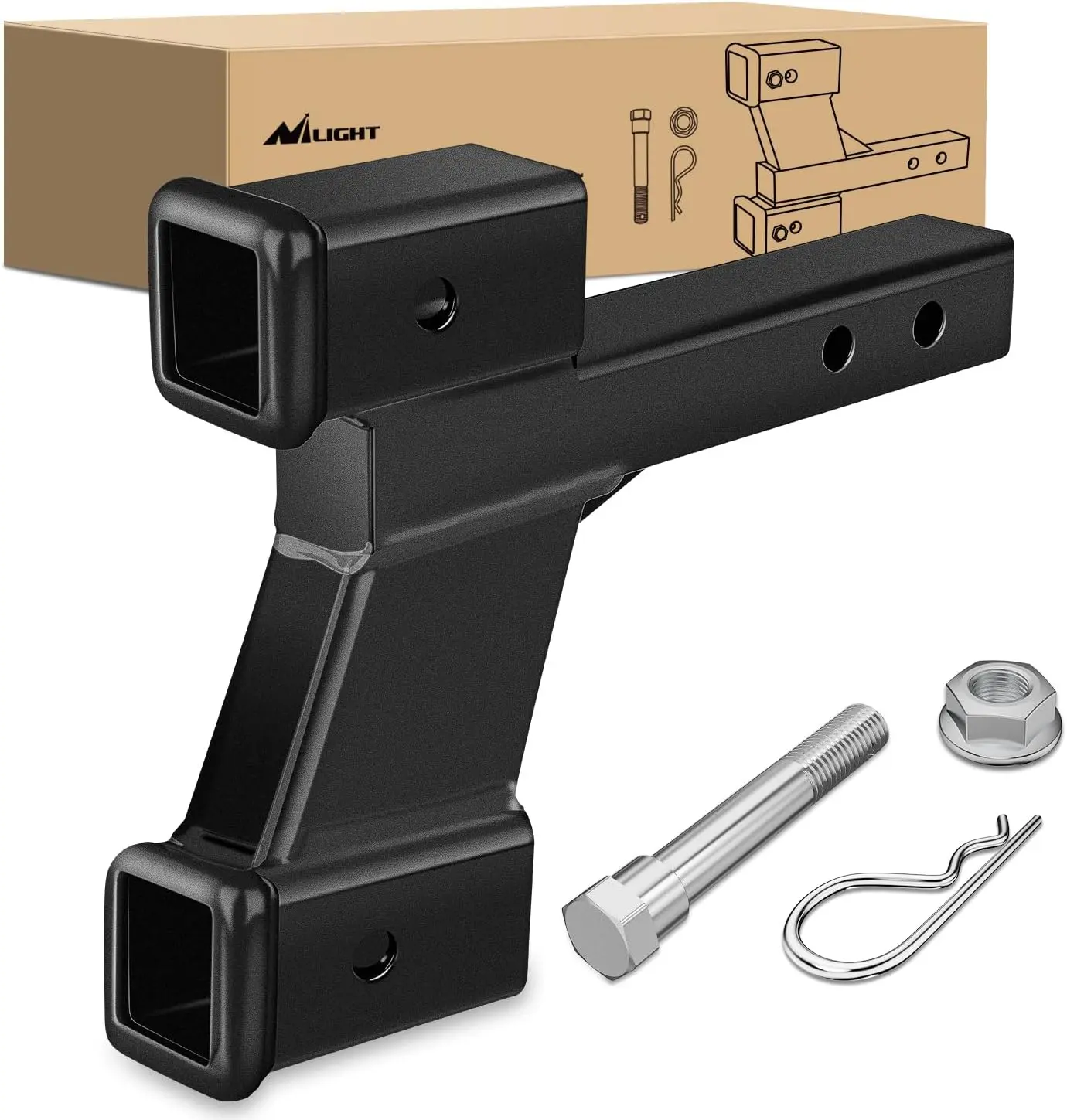 Nilight Adjustable Dual Trailer Hitch Extender for 2" Receiver - 8"-10" Extension, 2"-6" Rise/Drop, 10,000 lbs Capacity, Bolt-Nut Clip Included, Matte Black Powder Coated Boating Accessory, Boating Accessories
