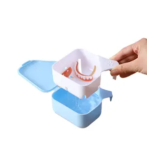 Portable Dental Orthodontic Cleaning Box with Holes, Travel Storage Container for Dentures, Finger Brush Toothbrush Holder, Denture Care