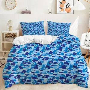 2/3Pcs Set of Blues Camouflage Pattern Duvet Cover Set, Trendy Street Style Printed Bedding Set, Made of Soft Ultra-Fine Fiber Material, Creating a Personalized Bedroom, Including 1 or 2 Pillowcases - Without Padding/Zipper Closure