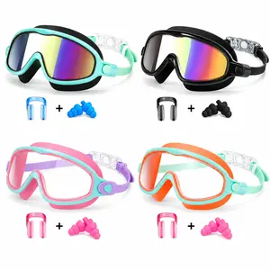 Anti-Fog Kids Swim Goggles for 3-15, UV Protection Waterproof Swimming Glasses, Comfortable Silicone Wide Vision with Earplugs Nose Clip for Boys Girls Youth