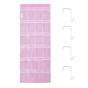 Over The Door 24-Pocket Hanging Organizer, Clear PVC Storage Bag with Hooks for Classroom Headphones, Phones & Calculators