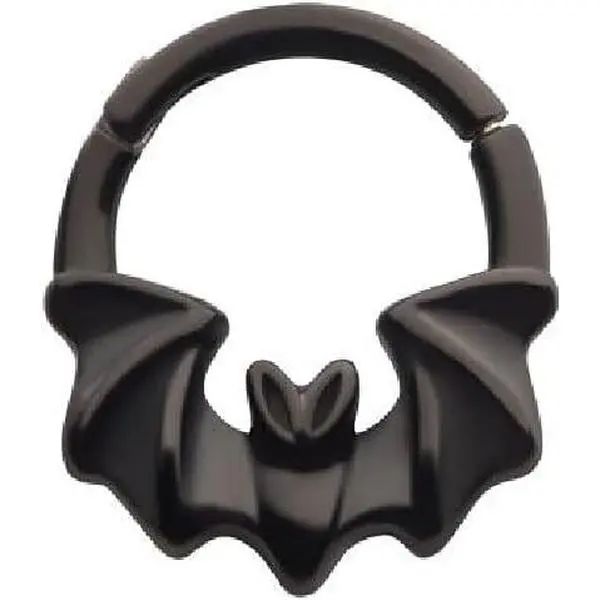 16GA Black PVD Vampire Bat Front Facing 316L Surgical Stainless Steel Septum Cartilage Helix Daith Hinged Segment Clicker Ring