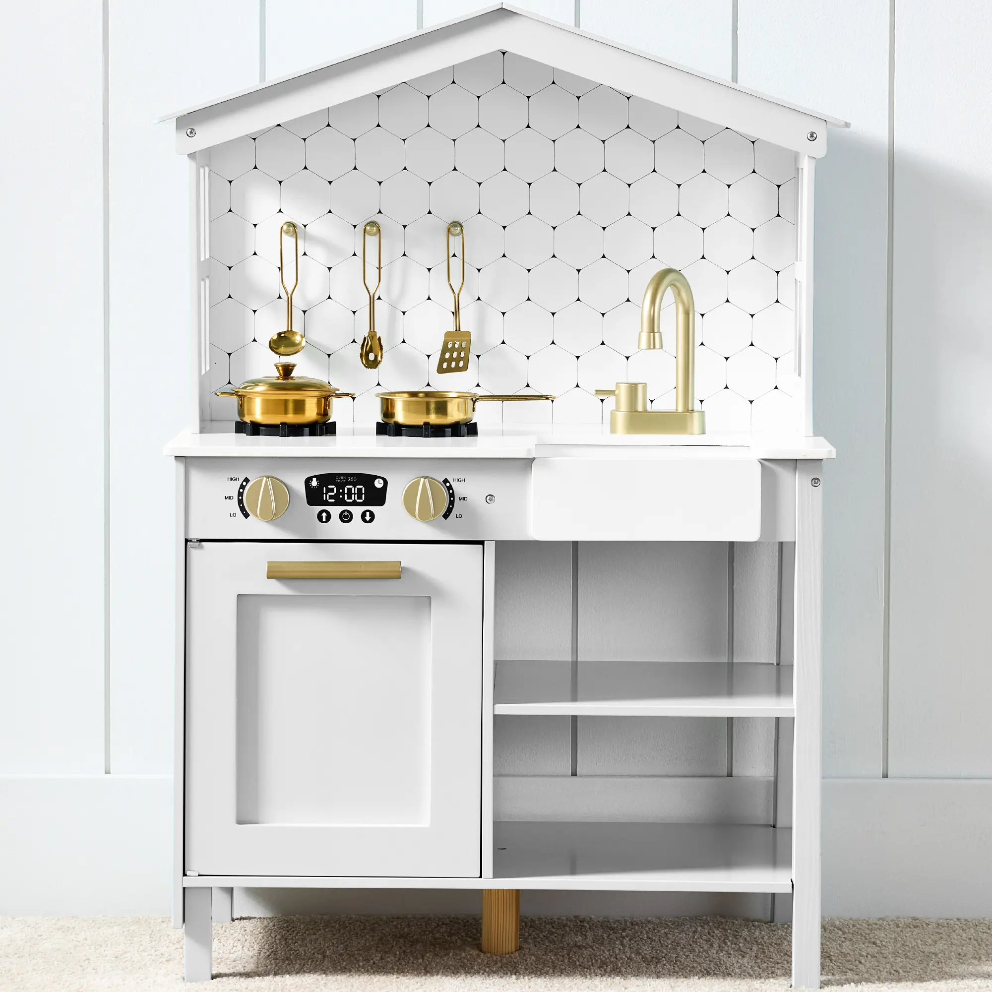 Best Choice Products Farmhouse Play Kitchen Toy for Kids w/ Chalkboard, Storage Shelves, 5 Accessories