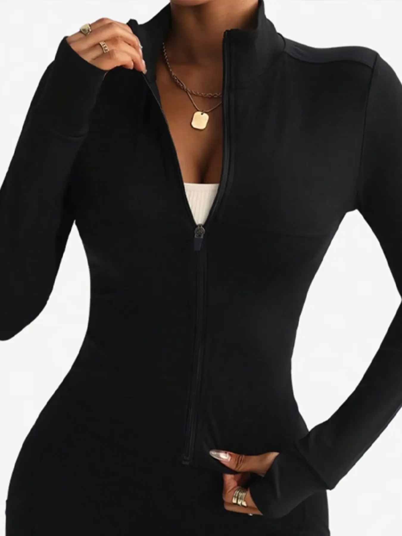 Women's Fashion Yoga Sports Jacket, High Elasticity Sportswear with Thumb Holes, Outdoor Running Yoga Fitness Zipper Coat, Sporty Jacket, Workout Clothes Women, Sporty Sports Outerwear, Workout Jackets, Activewear