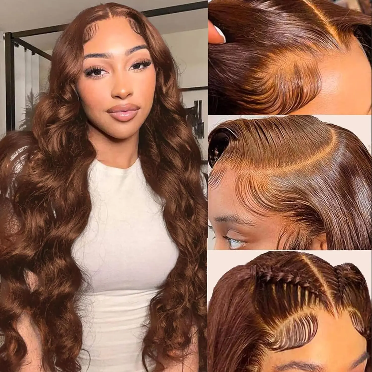 Chocolate Brown Lace Frontal Wigs Human Hair 13x4 Body Wave Lace Front Wigs for Women 180% Density Glueless Wigs pre Plucked with Baby Hair Stylist Friendly Wig