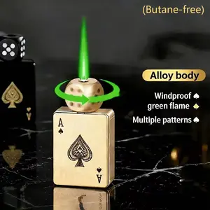 (Butane Gas Not Included) Creative Poker Card-Shaped Lighter — Featuring a Rotating, Windproof Green Flame; A Unique & Novelty Lighter — The Ideal Gift for a Boyfriend, Husband, or Friend.