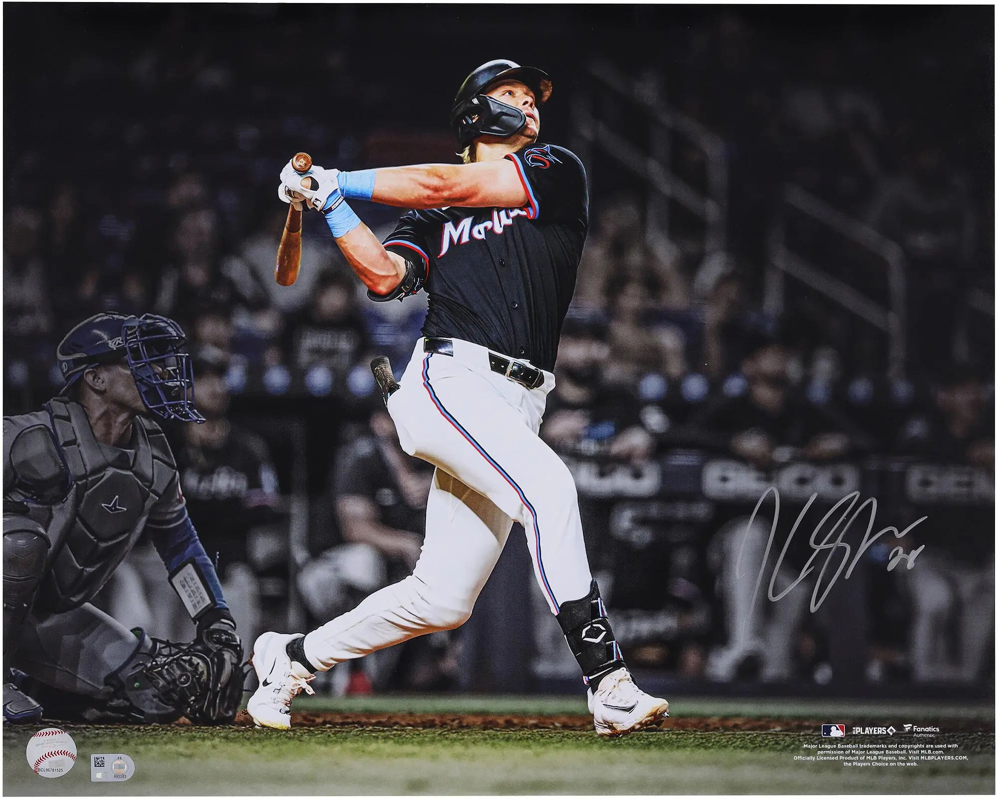 Kyle Stowers Miami Marlins Autographed 16" x 20" Walkoff Home Run Spotlight Photograph - Fanatics Authentic Certified