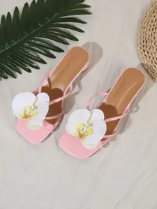 Summer New Multi-Color Orchid Strappy Thick Heel Sandals, Women's Fairy Style Wedding Flip Flops, Fashionable and Comfortable Footwear
