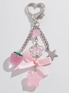 Cute Star & Strawberry & Bowknot Design Keychain, Cute Charms Keychain, Fashionable Keychain for Women & Girls, Trendy All-match Keychain for Birthday Gift