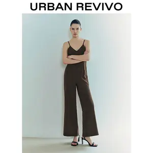 URBAN REVIVO Women's Casual Overalls - Sleeveless, Camisole Neckline, Casual Fit Jumpsuit, Loose-Fitting, Retro Style UWG840167