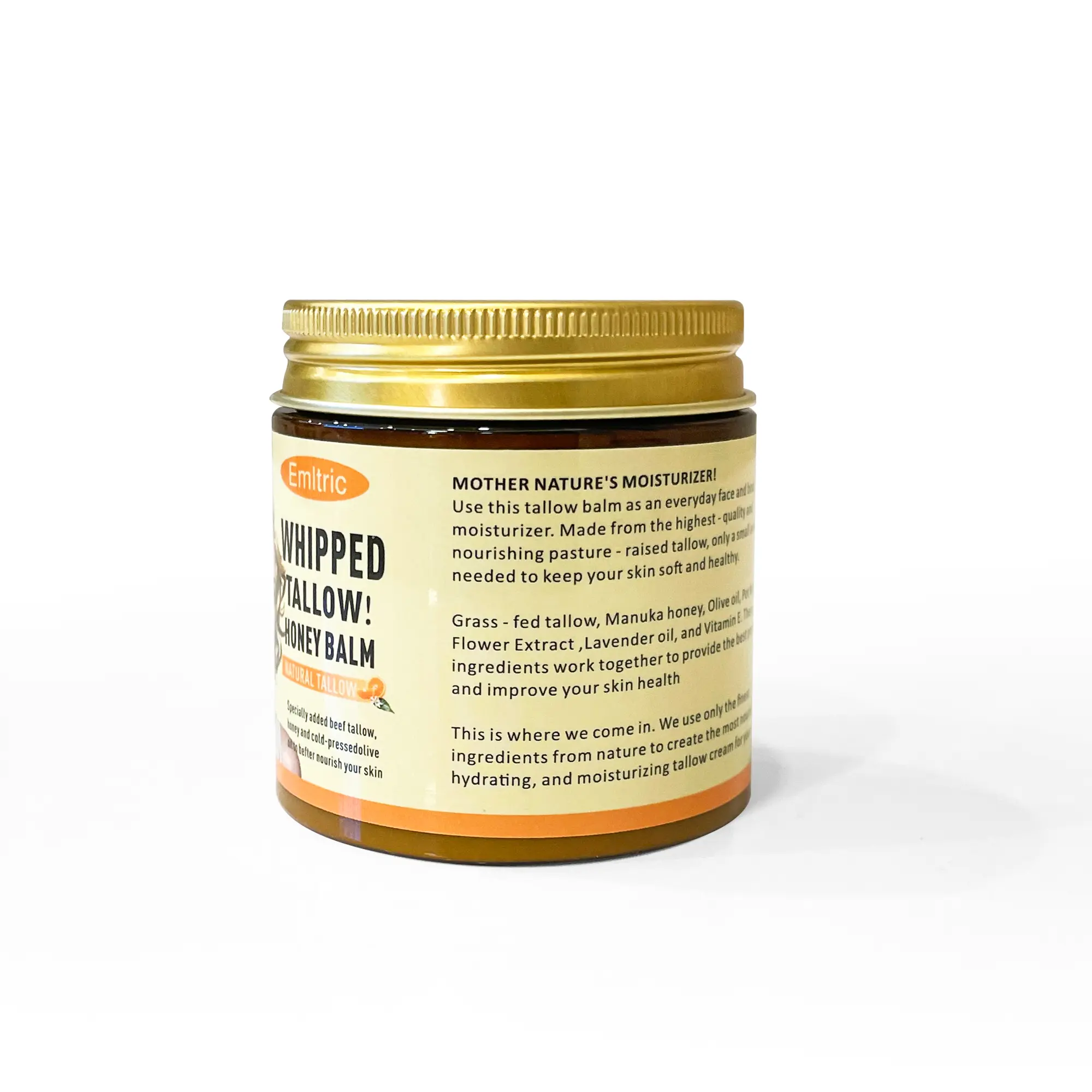 Hydrating Beef Tallow & Honey Balm, All Natural Body Care for Face & Body, Refreshing Citrus Scent - 4oz, Moisturizing, Fresh Citrus, Honey & Tallow, Beef Tallow Body Balm