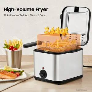 110V 2.64qt Deep Fryer 1000W Stainless Steel Detachable Basket Temperature Adjustable Anti Scald for Home Fried Chicken French Fries