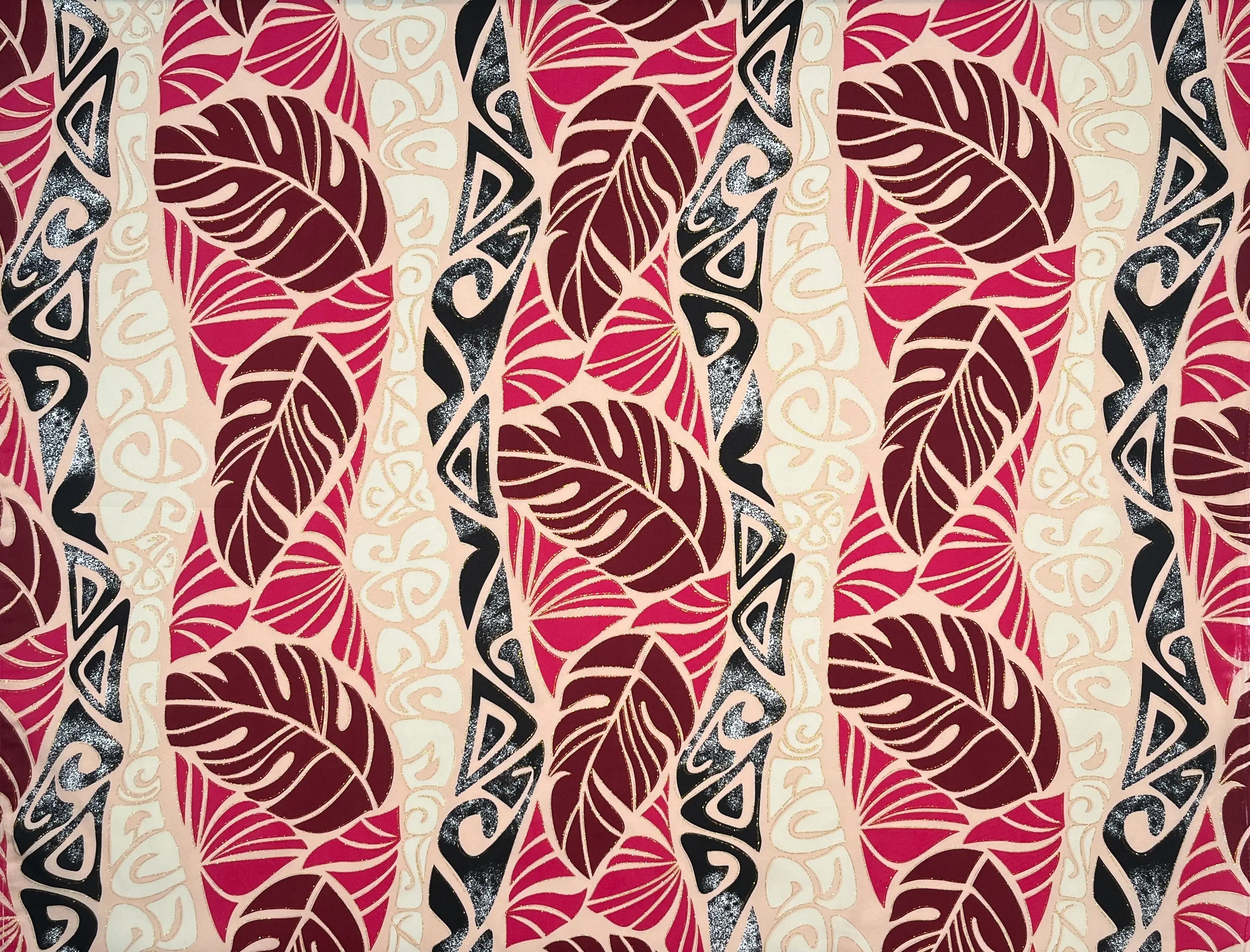 Durable Monstera Tribal Print Polyester Glitter Fabric with Glitter Accent - 36in x 60in, Tropical Vibe Textile for Sewing & Soft Furnishings, Shimmer and Elegance, One Size (36In X 60In)