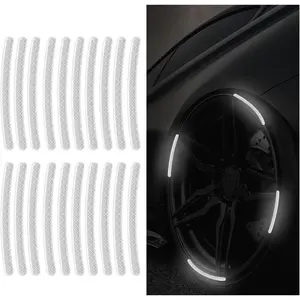 20 PCS Reflective Car Wheel Stripe Stickers-Night Safety Warning, Anti-Scratch Rim Decoration For Motorcycles And Bicycles (White)