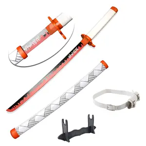 ELERVINO 31 inches Bamboo Wooden Demon Slayer Cosplay Sword Rengoku Kyoujurou Swords with White Belt & Holder Stand Display for Halloween Anime Role Playing Props Cosplay Collection Decoration Christmas Gift Birthday Decoration