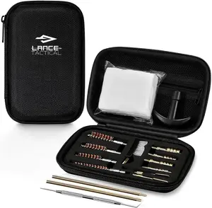 LANCE Tactical Gear Cleaning Kit w/ Hard Shell Case - Brass & Bronze - All Calibers - .22, 9mm/.380ACP, .357/.38spc, .40, .45 - TacticalAccessories - 10.5" Cleaning Rod, Stainless Steel Pick, Zippered Case