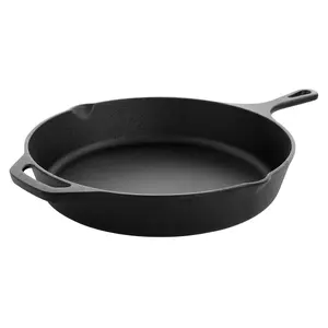MegaChef 12 inch Round Seasoned Cast Iron Fryin g Pan in Black