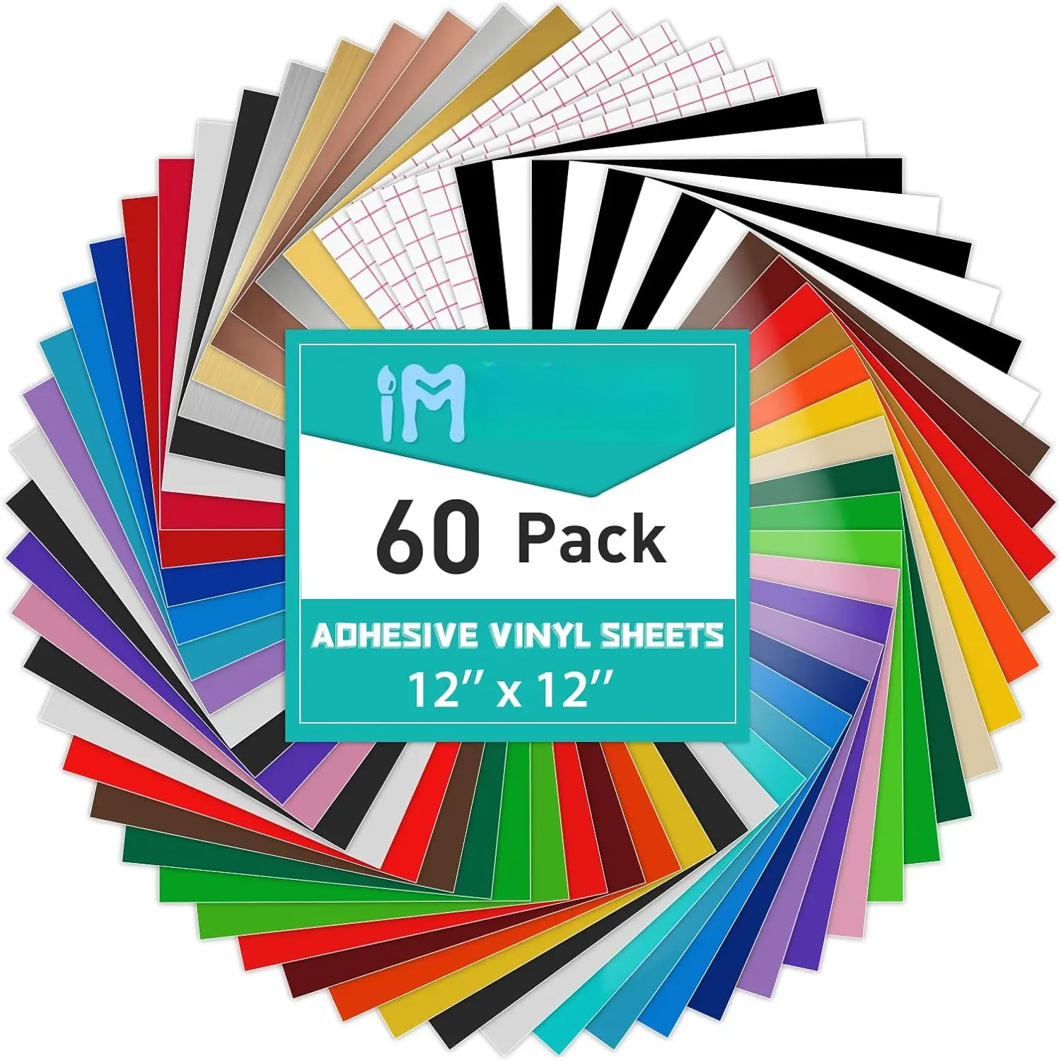 60 Sheets of Permanent Vinyl for Cricut Machines - 56 Permanent Adhesive Vinyl Sheets, 43 Colors, 4 Transfer Sheets Permanent Vinyl Set for Cricut, Silhouette, Signs, Scrapbooking, and More