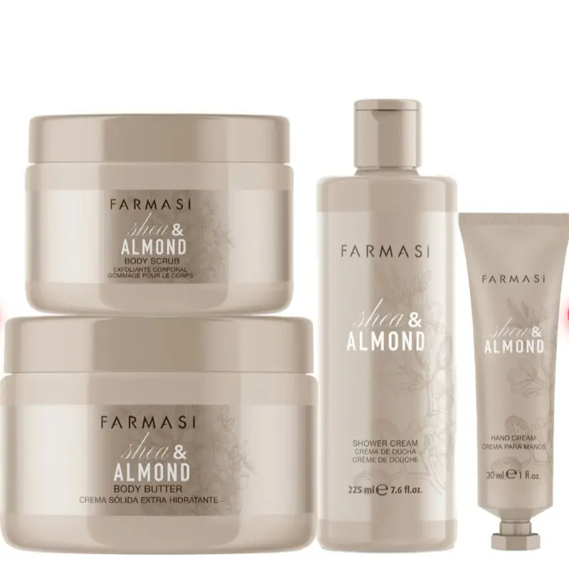 Shea Butter and Almond 4-Piece Care Set - Body Scrub, Shower Cream, Body Butter, Hand Cream