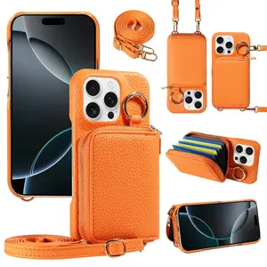 Anti-Drop Protection PU Smartphone Case for iPhone 17 Pro Max/17 Pro/17/air/16 Pro Max/16/15/14/14 Plus/14 Pro/14 Pro Max/13/12, with Lanyard & Wallet Design
