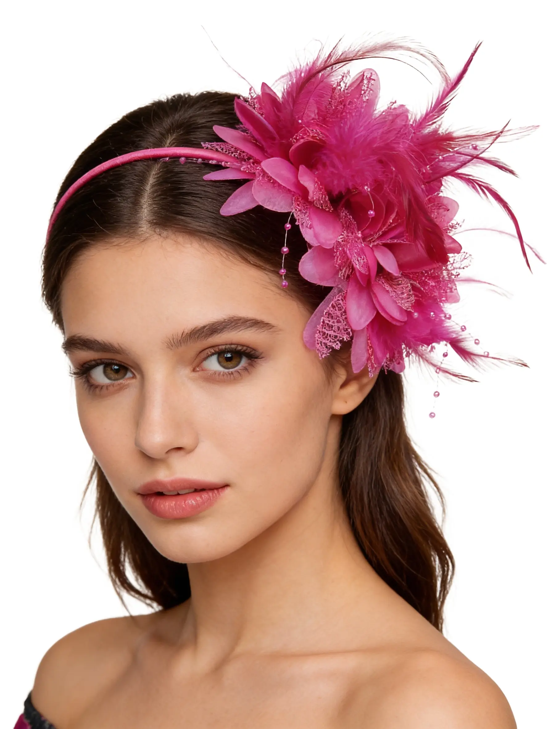 Vintage Style Feather Flower Headband for Parties and Weddings, Party Headbands, Bold 3D Floral Hair Accessory, Multi-Color Statement Headpiece, Feather Accents, Sparkling Flower Headbands