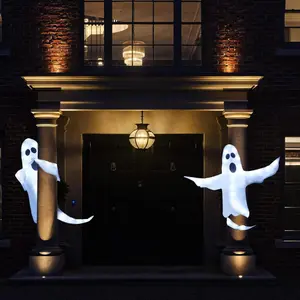 Peek A Boo Hanging Ghost with White Lights 50" X 53" Prelit Large Spooky Outdoor Tree Wrap Ghost Decoration for Halloween Party Lawn Patio Haunted