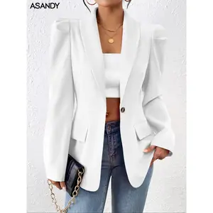 Elegant Women's Vintage Bubble Sleeve Blazer Jacket, Slim Fit Design, Perfect for Formal, Office & Casual Wear, Stylish Outerwear for Ladies